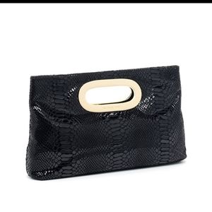 Michael Kors Berkley Leather Black Snakeskin clutc